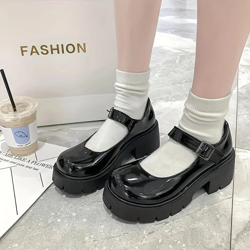 Lolita Shoes Women Japanese Mary Jane Shoes Women Vintage Girls Students JK Uniform High Heel Platform Shoes Cosplay Plus Size - Evallys.com