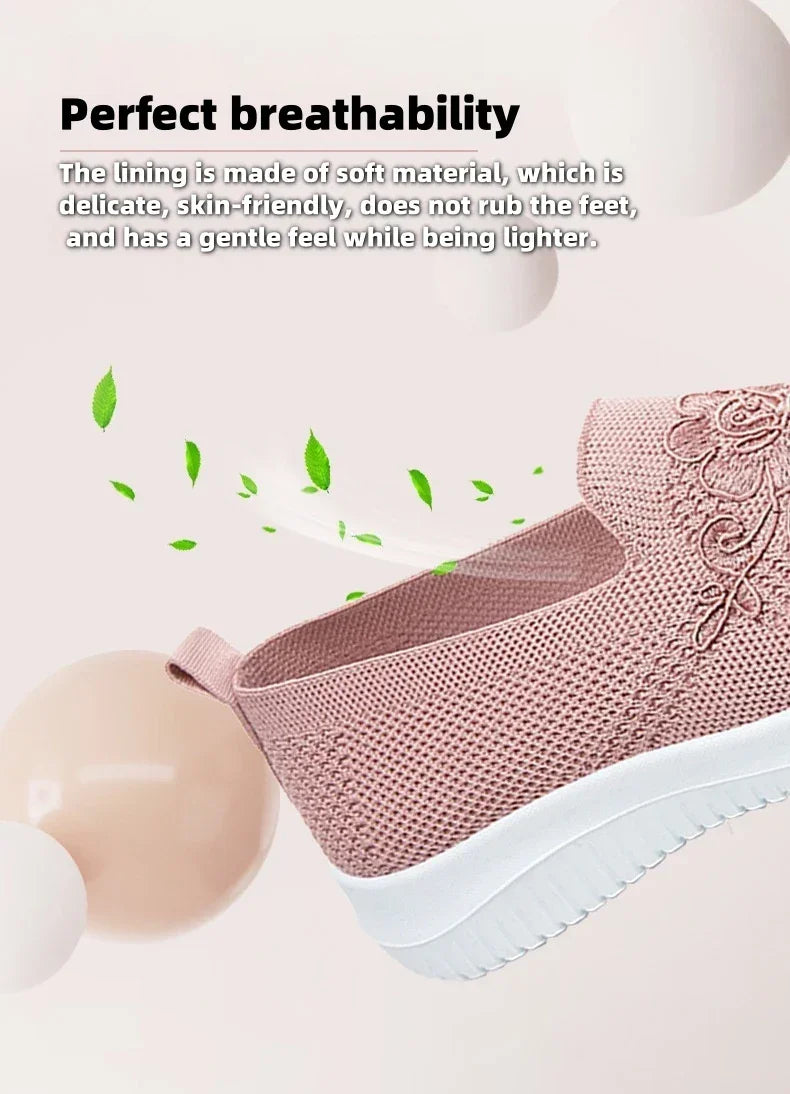 Women’s Breathable Hollow Flats – Slip-On Mesh Loafers with Floral Design - Evallys.com