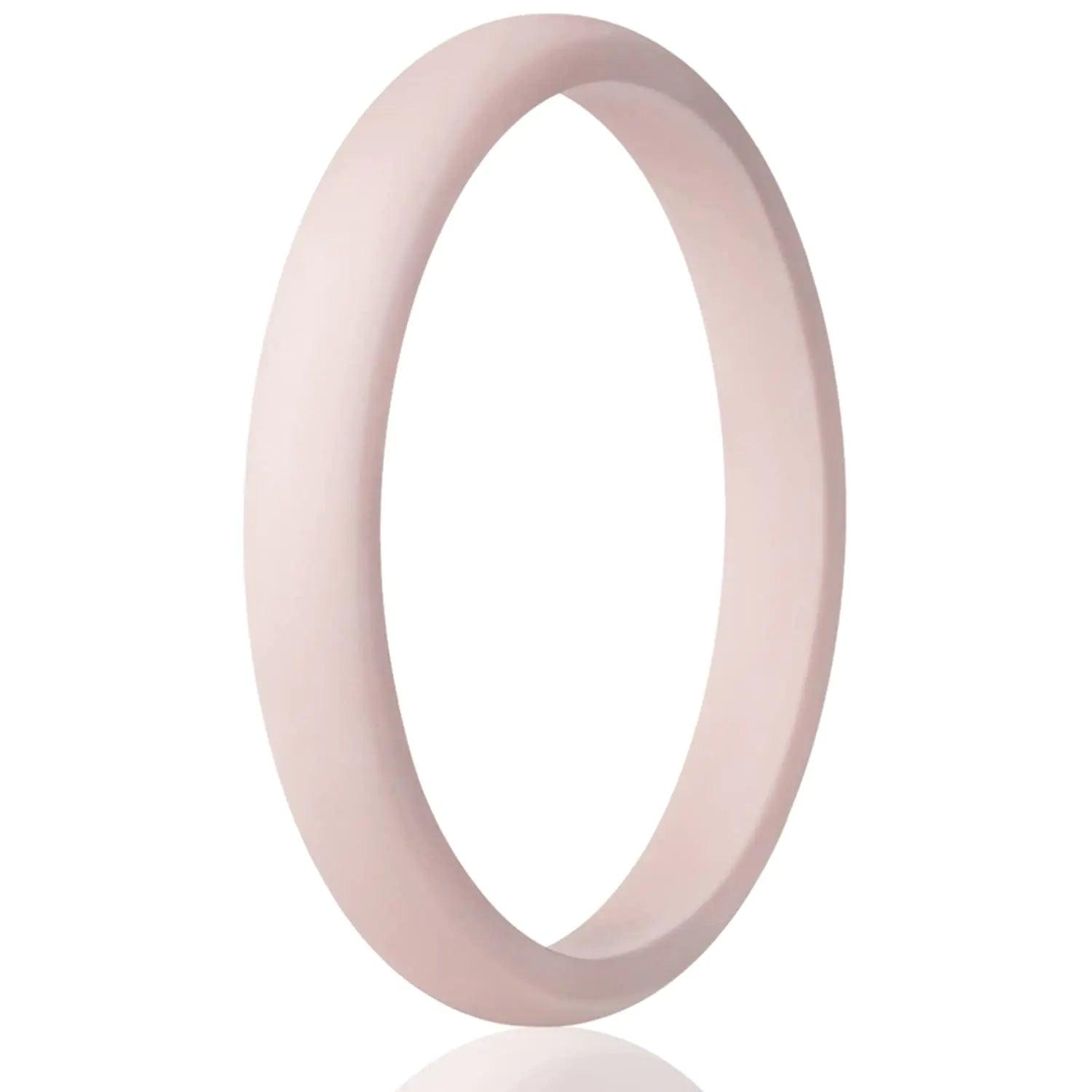 Egnaro Engagement Rings Women, Thin and Stackable Rings Silicone Women Wedding Bands，Rubber Promise Rings for Gift, Anniversary Ring for Work Out- 2.5mm Width - 1.8mm Thick SETL-Pink Sand 11(20.6mm) - Evallys.com # #