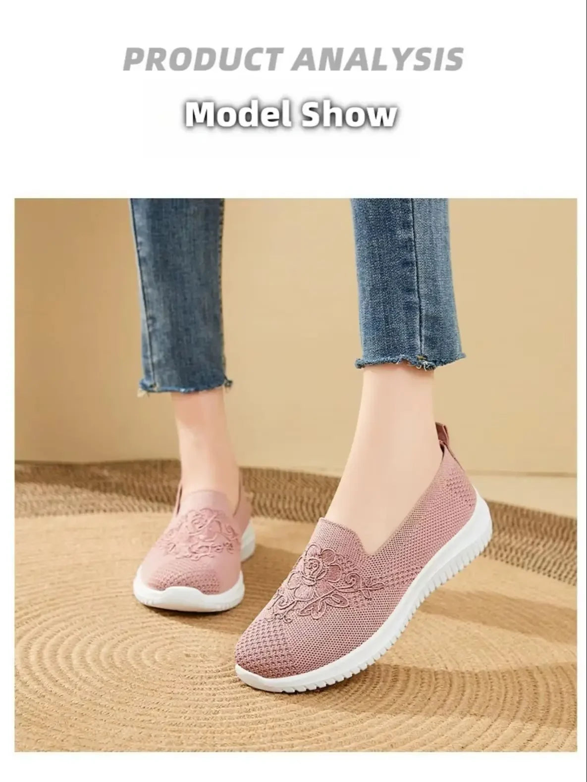 Women’s Breathable Hollow Flats – Slip-On Mesh Loafers with Floral Design - Evallys.com