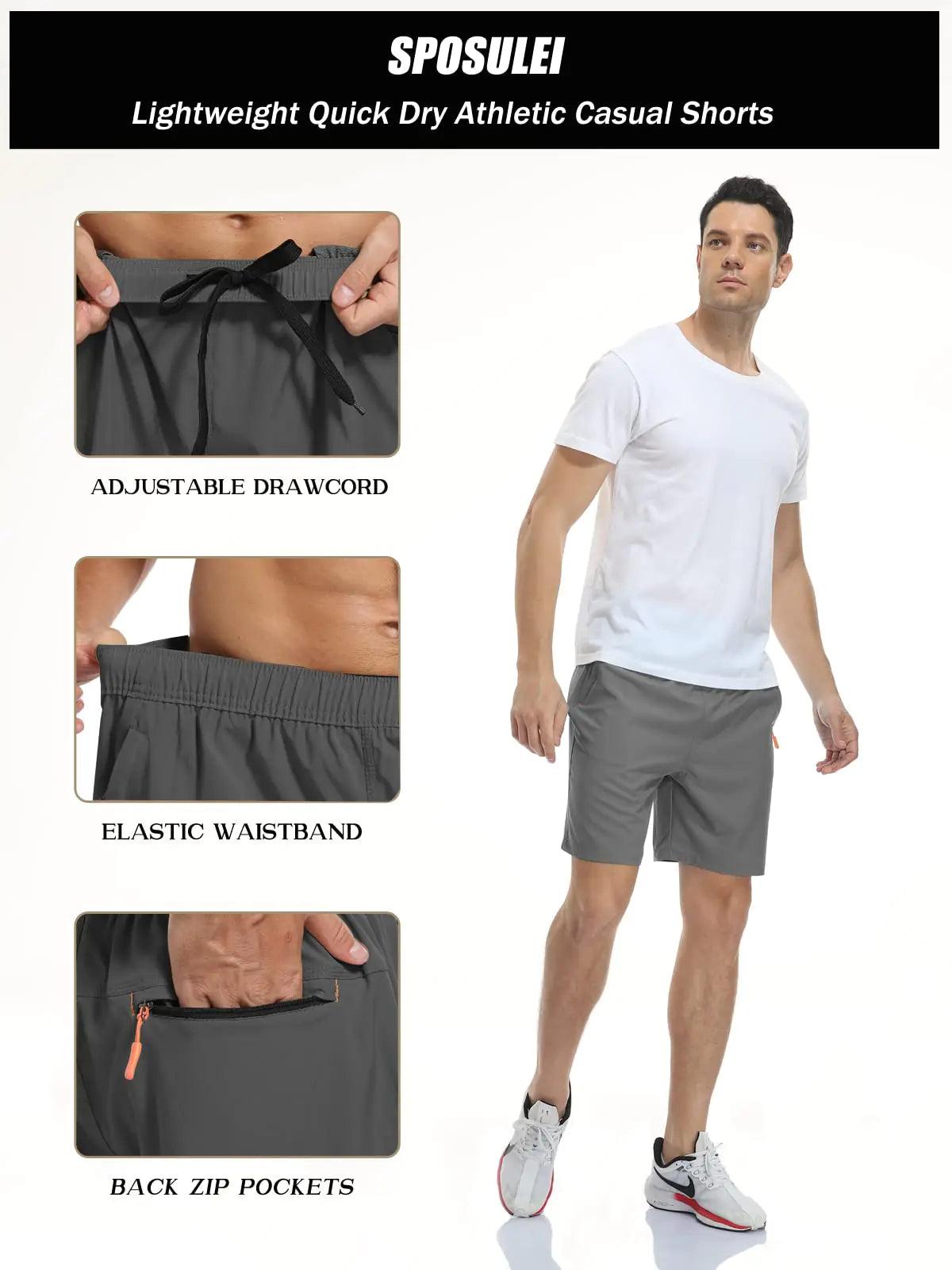 SPOSULEI Men's Athletic Hiking Shorts Water Resistant Quick-Dry Lightweight Outdoor Sweat Shorts with Zipper Pockets 3X-Large Darkgrey - Evallys.com # #