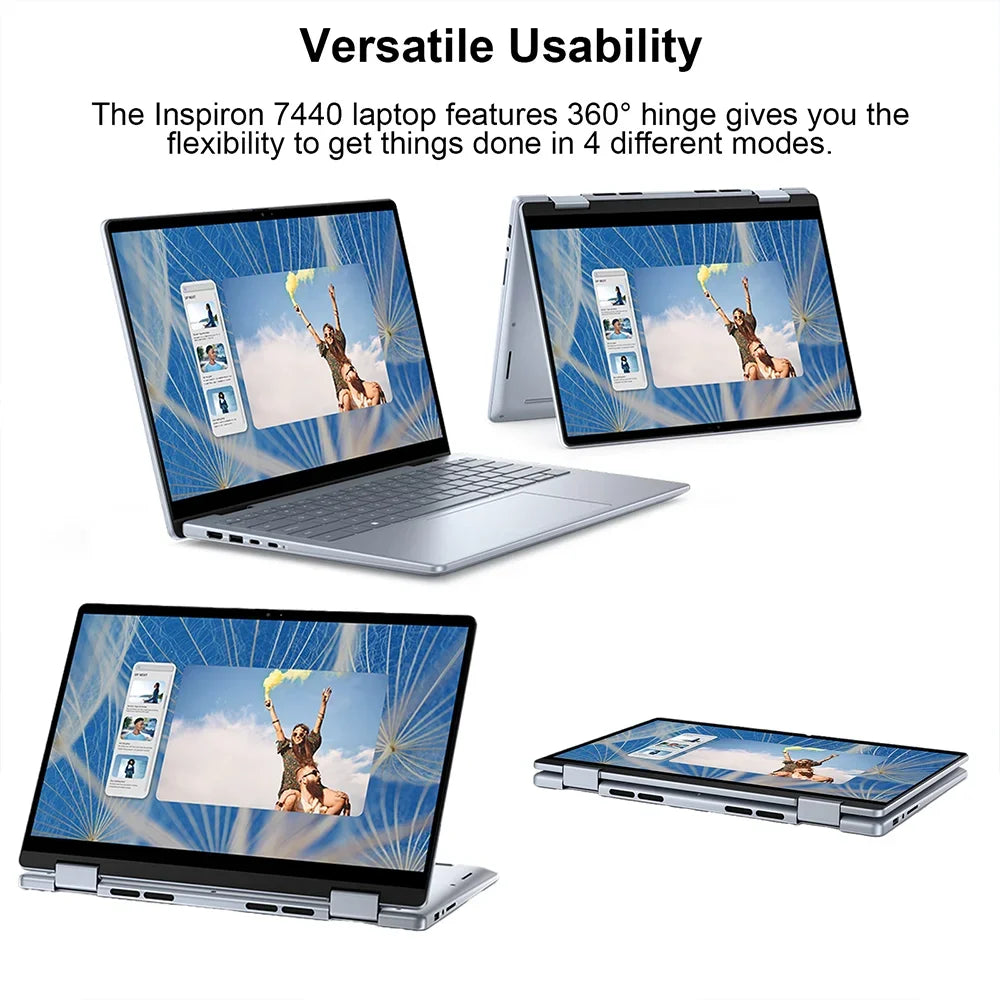 Dell Inspiron 14 7440 FHD+ 2in1 Touchscreen Laptop, Intel Core 7 150U, 64GB DDR5 RAM,4TB PCIe SSD, Backlit KB, WiFi6, FHD Webcam - Evallys.com