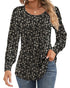 Ficerd Women's Puff Long Sleeve Tunic Tops Pleated Crew Neck Blouses Dressy Casual Loose Fit Fall and Winter Shirts Pink Floral Large - Evallys.com