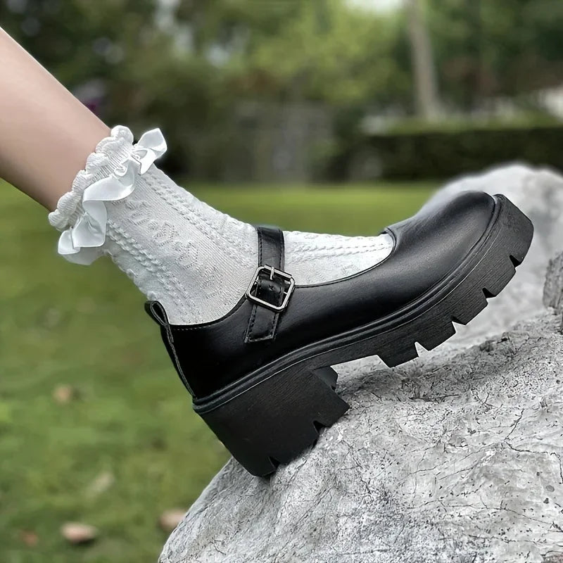 Lolita Shoes Women Japanese Mary Jane Shoes Women Vintage Girls Students JK Uniform High Heel Platform Shoes Cosplay Plus Size - Evallys.com