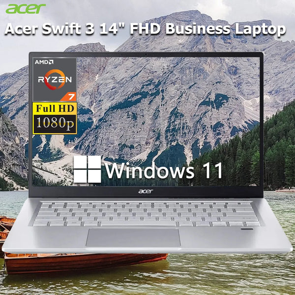 Acer Swift 3 14" FHD Business Laptop, AMD Ryzen 7 5700U, 16GB LPDDR4X, 2TB PCIe SSD, WiFi 6, Backlit KB, 100% sRGB, Silver - Evallys.com # #