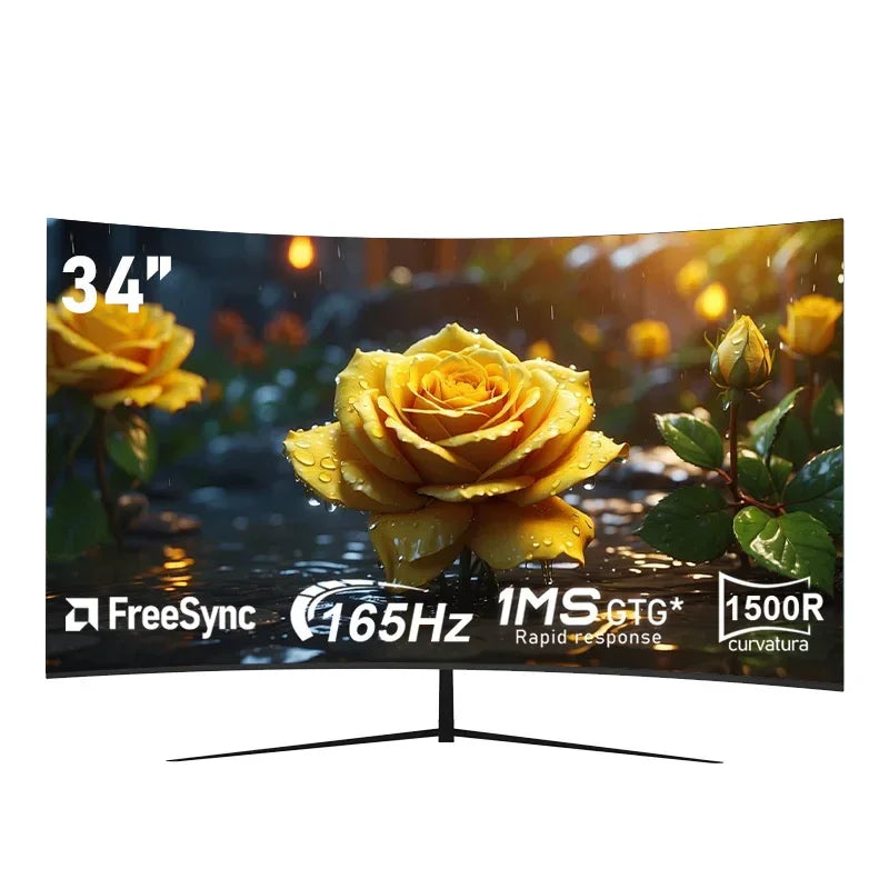 A 34-inch ultra-large curved gaming monitor with 4K HD picture quality, a 165Hz high refresh rate, and a 1500R curvature. - Evallys.com
