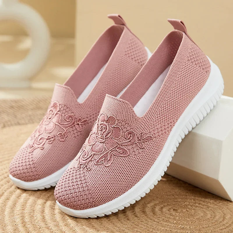 Women’s Breathable Hollow Flats – Slip-On Mesh Loafers with Floral Design - Evallys.com