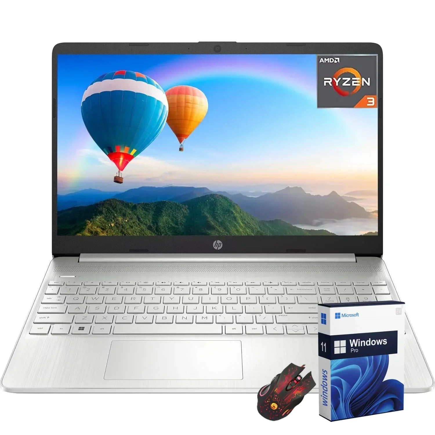 HP 15.6"HD Business Laptop,AMD Ryzen 3 5300U,32GB RAM,1TB SSD,Windows 11 Pro,Natural Silver,with Gaming Mouse - Evallys.com