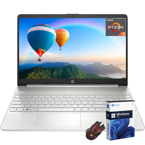 HP 15.6"HD Business Laptop,AMD Ryzen 3 5300U,32GB RAM,1TB SSD,Windows 11 Pro,Natural Silver,with Gaming Mouse - Evallys.com