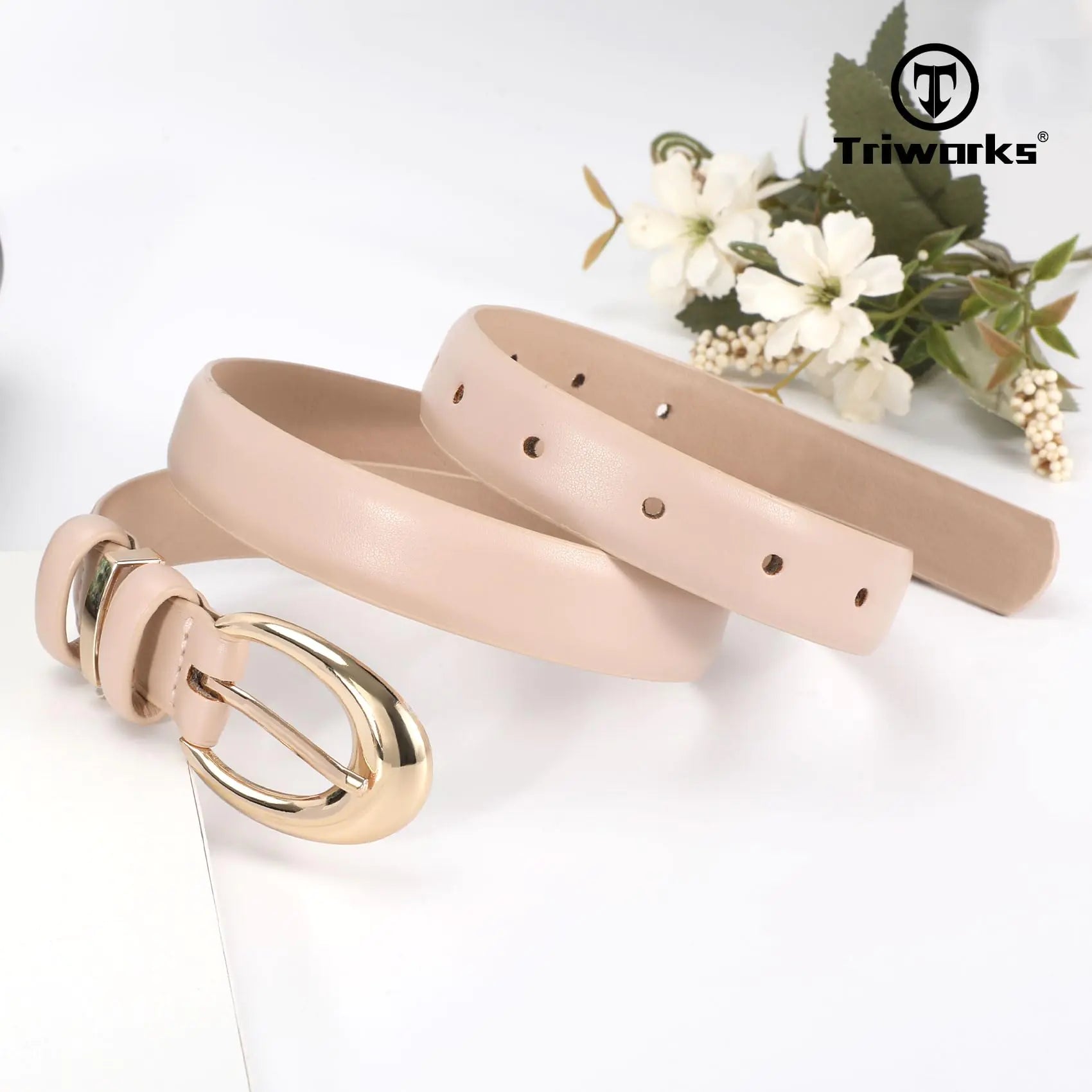 Women Leather Belt for Jeans Pants Fashion Ladies Skinny Faux Leather Dress belt with Gold Buckle Fit Wasit Size 27"-31" Beige - Evallys.com # #