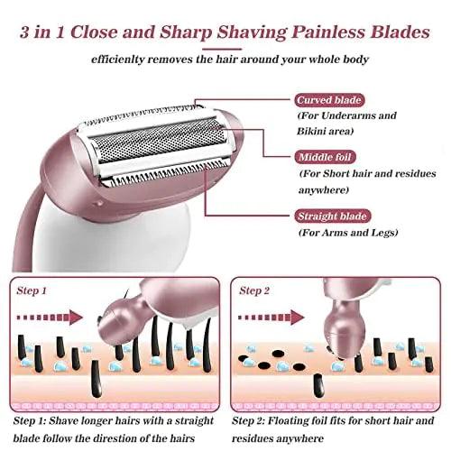 Electric Shaver for Women for Legs Bikini Trimmer Electric Razors for Women Underarm Public Hairs Rechargeable Womens Shaver Wet Dry Use Painless Cordless with Detachable Head (Pink) - Evallys.com