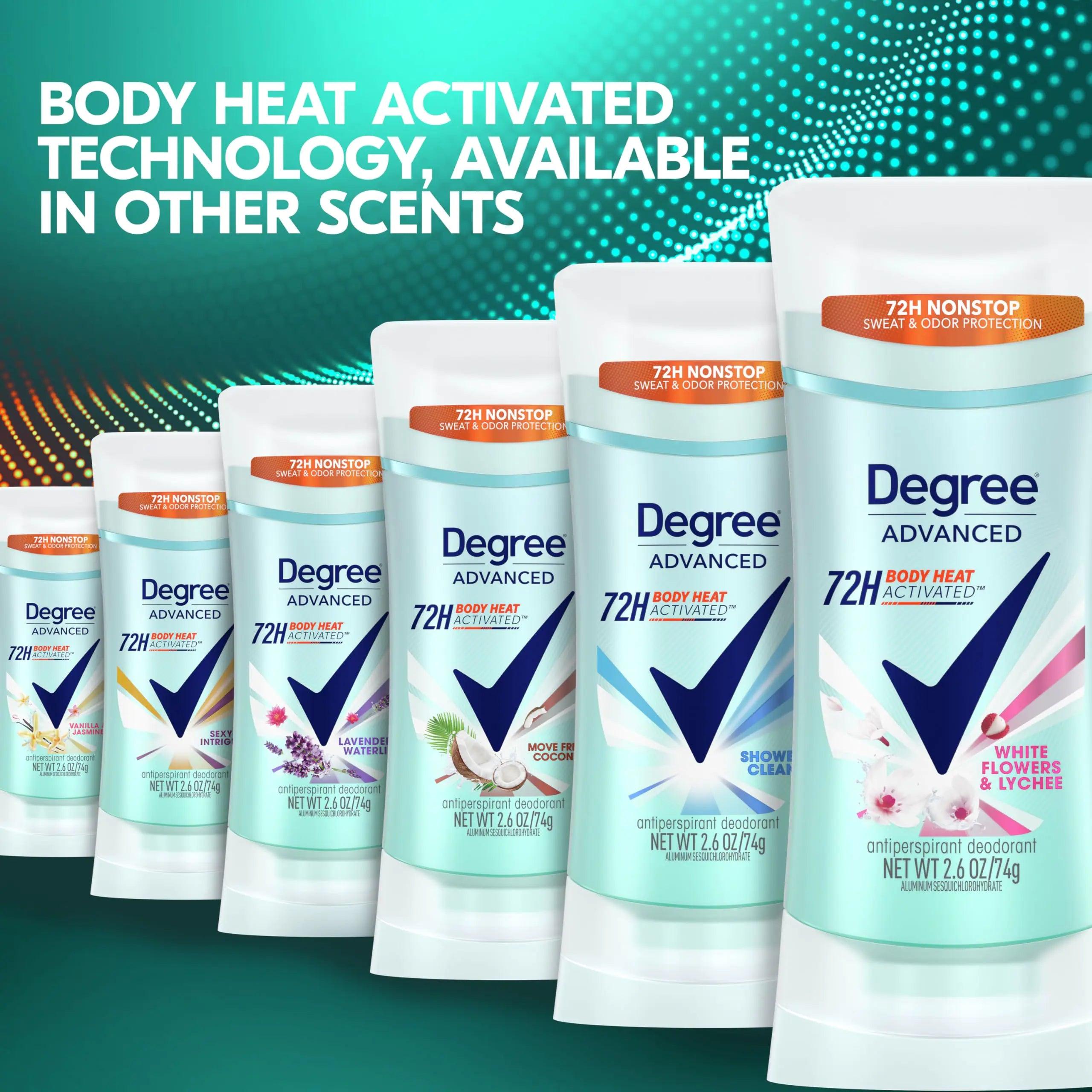 Degree Advanced Protection Antiperspirant Deodorant White Flowers & Lychee for 72-Hour Sweat & Odor Control for Women, with Body Heat Activated Technology, 2.6 oz - Evallys.com # #