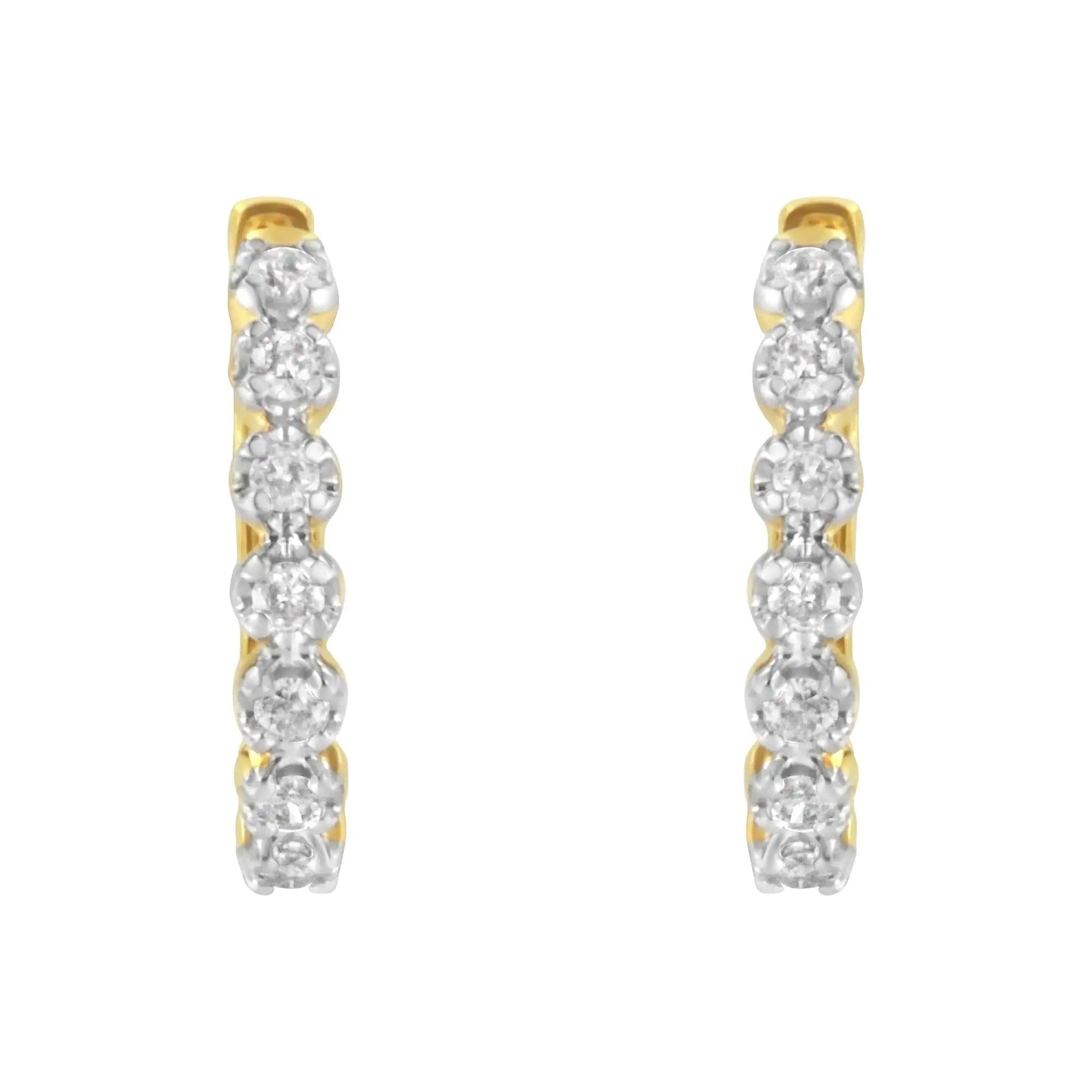 10KT Yellow Gold Diamond Huggy Hoop Earrings (1/2 cttw, J-K Color, I2-I3 Clarity) - Evallys.com # #