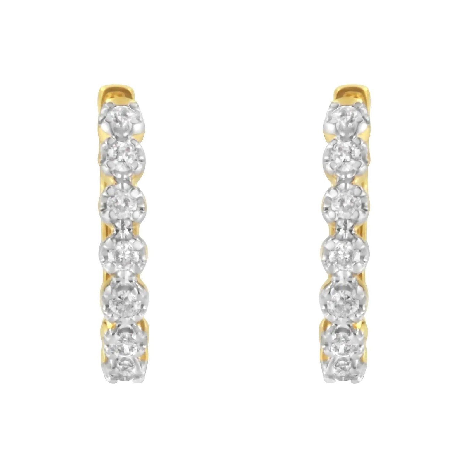 10KT Yellow Gold Diamond Huggy Hoop Earrings (1/2 cttw, J-K Color, I2-I3 Clarity) - Evallys.com # #