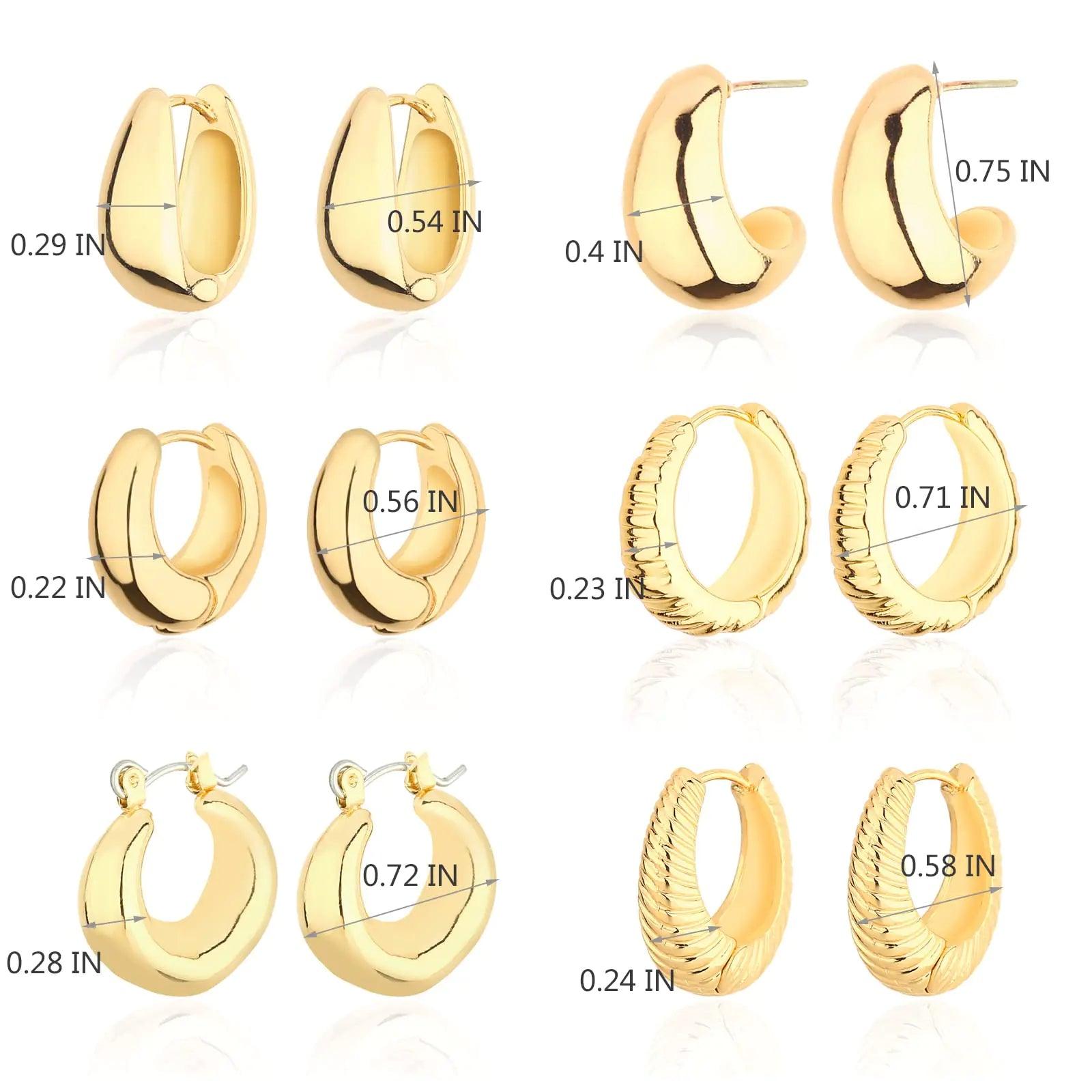 Wgoud Chunky Hoop Earrings Set 14K Gold Hoop Earrings for Women Hypoallergenic, Thick Hoops Earring set, Twist Huggie Hoop Earring 6 Prs Chunky Gold - Evallys.com # #