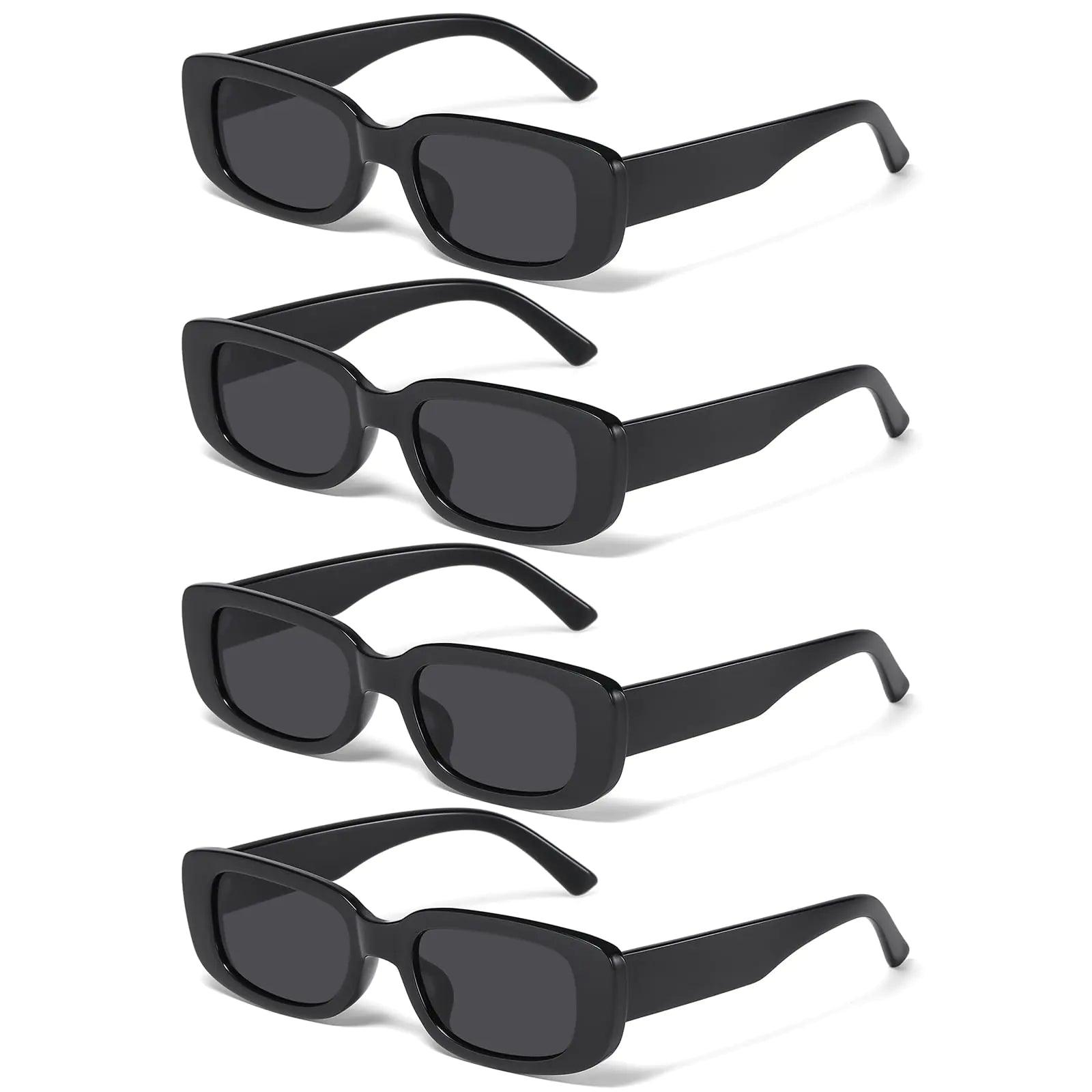 JASPIN Rectangle Sunglasses for Women Men Trendy Y2k Retro 90s Sun Glasses UV400 Protection Cool Square Frame Black+black+black+black - Evallys.com # #