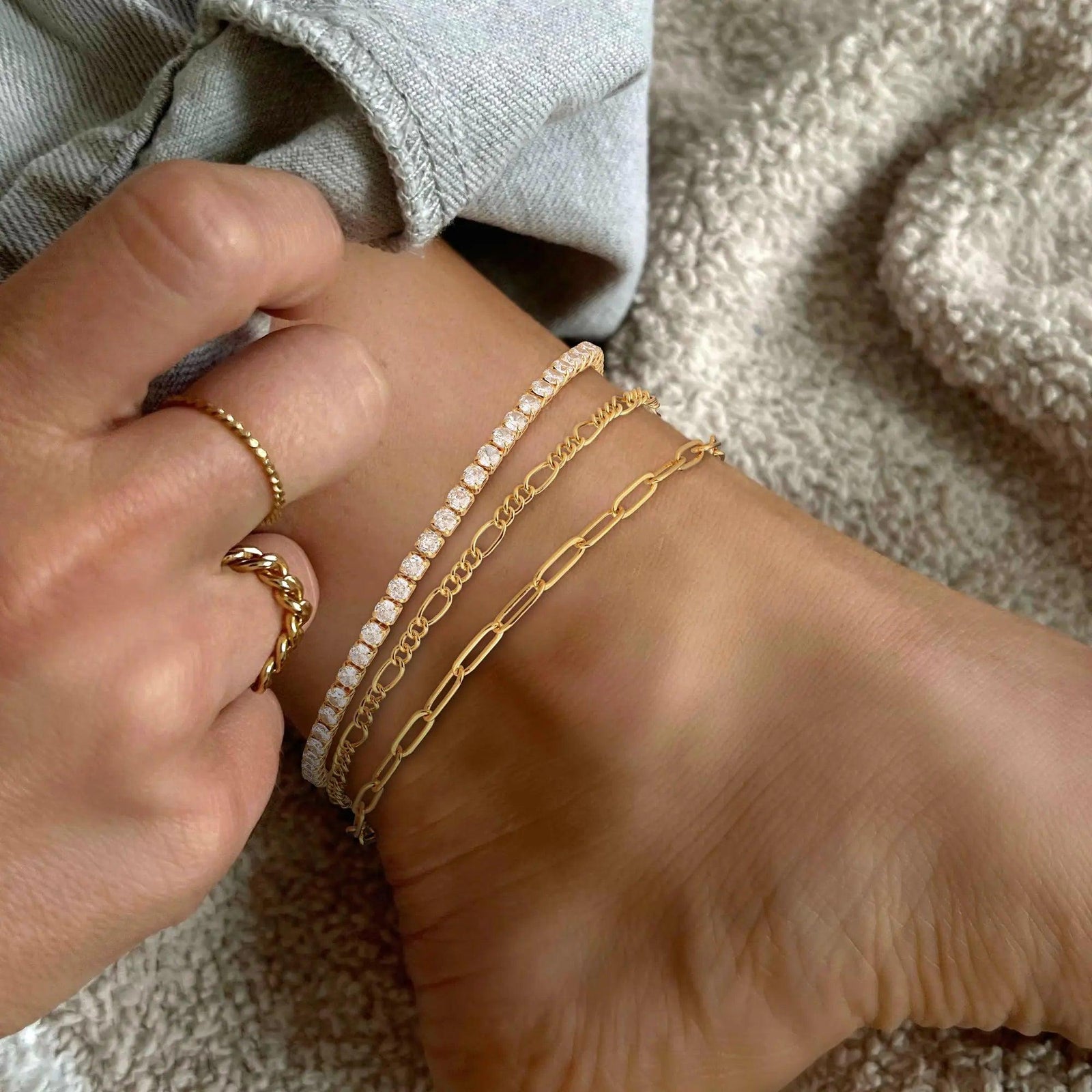 14K Gold/Sterling Silver Plated Anklet Bracelets for Women Waterproof Plus Size Cuban Link Chain Ankle Bracelet for Large Ankle 9-12inch Style-03 (Women Average Size) - Evallys.com # #