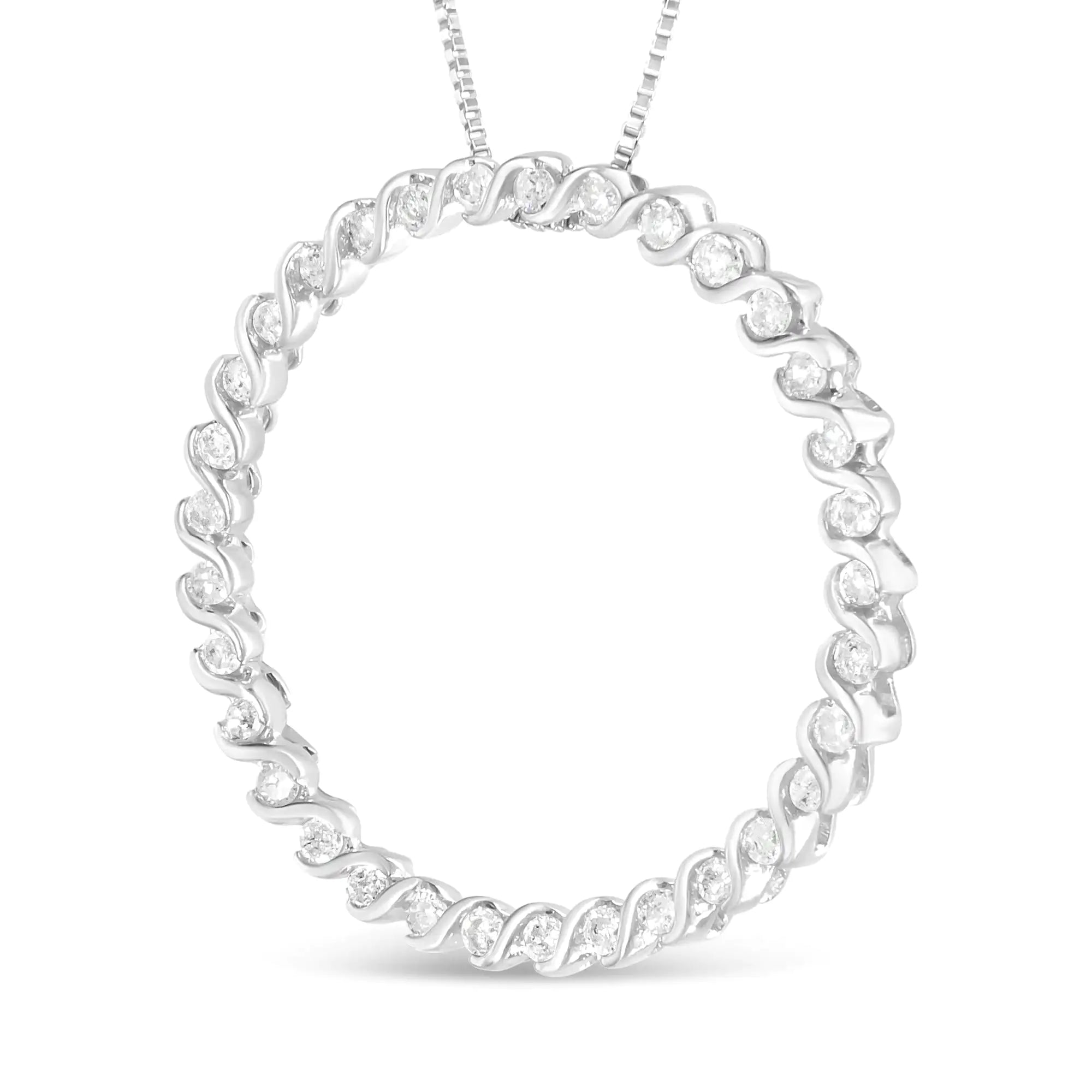 .925 Sterling Silver 3/4 Cttw Round Diamond Spiral Curved Circle Pendant 18" Necklace (I-J Color, I3 Clarity) - Evallys.com # #