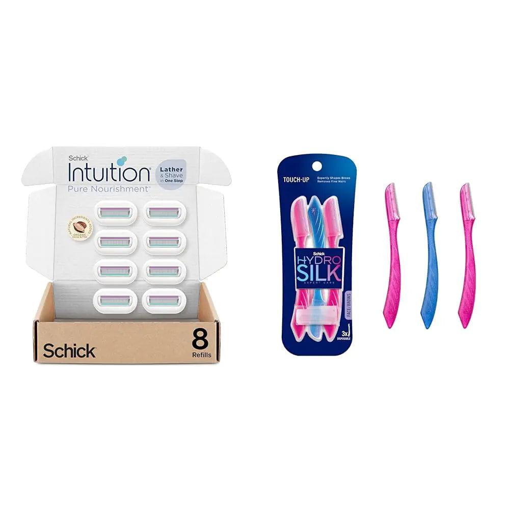 Schick Intuition Refill, Pure Nourishment Razors for Women | Intuition Razor Blades Refill & Schick Hydro Silk Touch-Up Dermaplaning Tool with Precision Cover, 3ct | Dermaplane Razor Refills + Dermaplaning Tool - Evallys.com # #