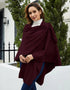 PULI Womens Large Cross Front Poncho Sweater Wrap Topper Knitted Elegant Shawls Cape for Fall Winter 1-burgundy - Evallys.com # #