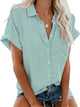 Womens Short Sleeve Casual Button Down Shirts Summer Soft Fashion Cotton Blouses Tops with Pocket Small Teal - Evallys.com