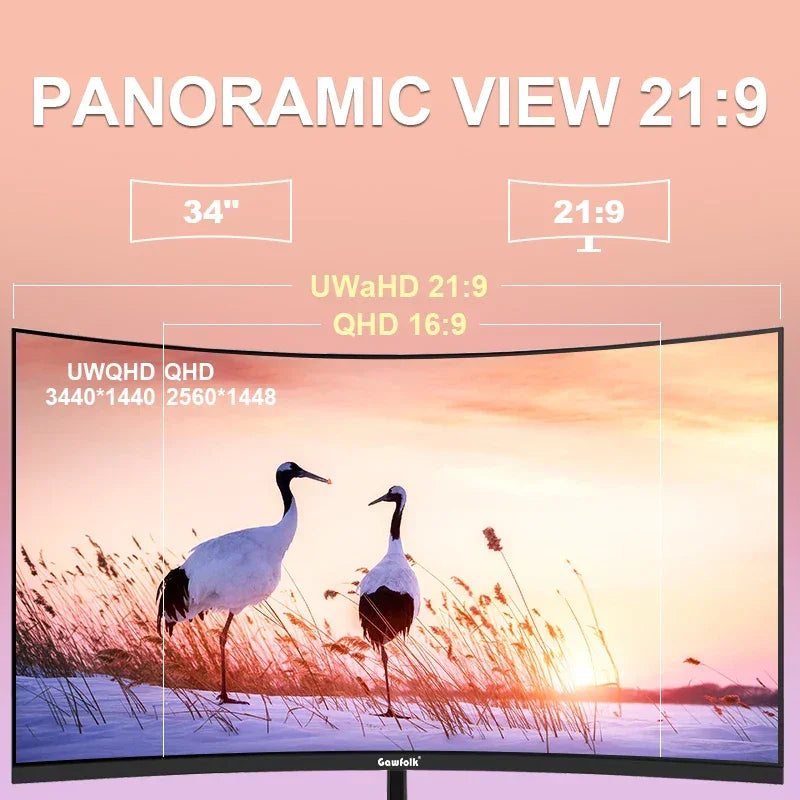 A 34-inch ultra-large curved gaming monitor with 4K HD picture quality, a 165Hz high refresh rate, and a 1500R curvature. - Evallys.com