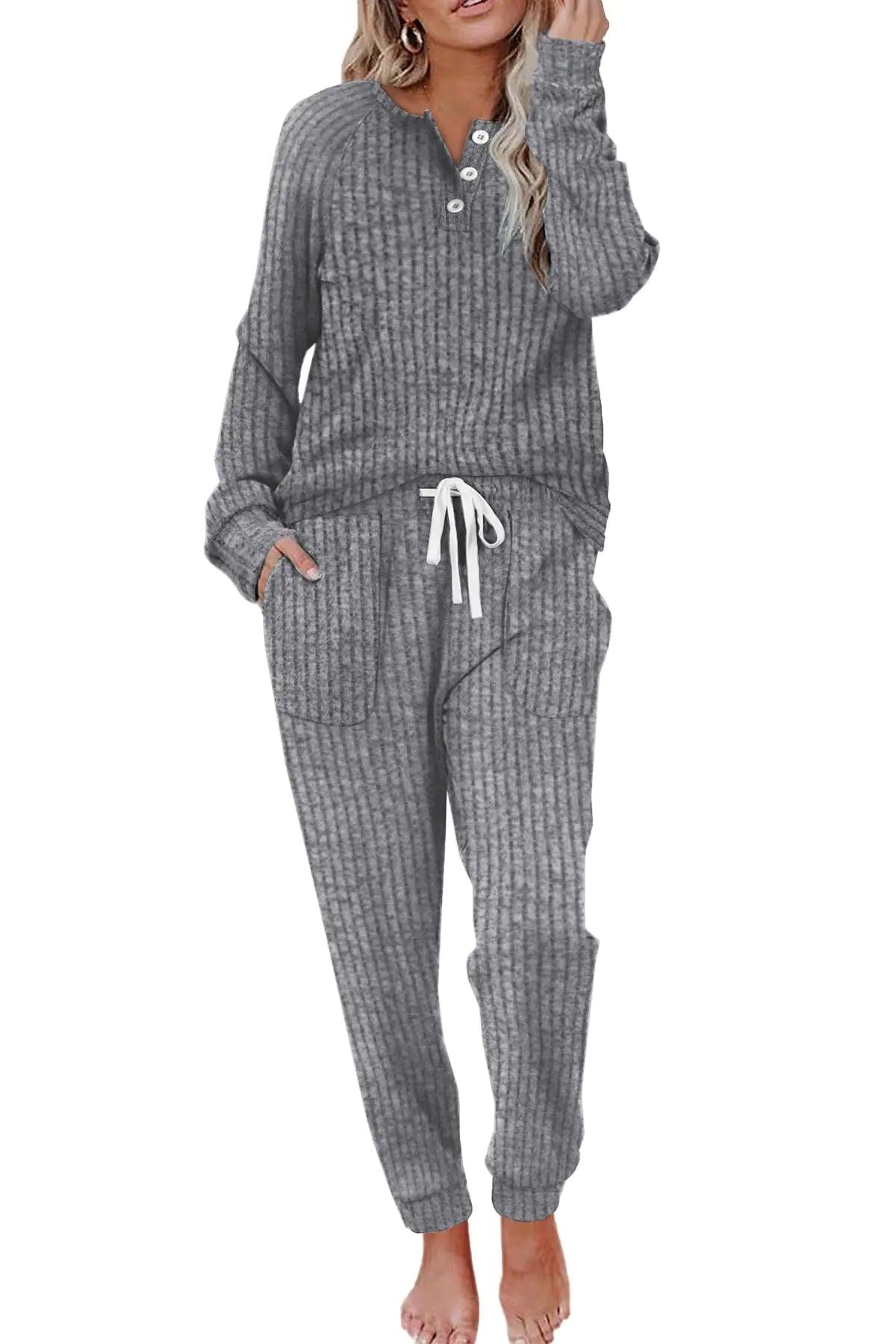 WIHOLL Two Piece Outfits for Women Lounge Sets Button Down Sweatshirt Sweatpants Sweatsuits Set with Pockets XX-Large Long Sleeve 1-dark Grey - Evallys.com # #