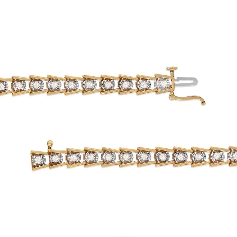 14K Yellow Gold Plated .925 Sterling Silver 2.00 Cttw Miracle Set Diamond Wave Link Bracelet (L-M Color, I2-I3 Clarity) - Size 7.25