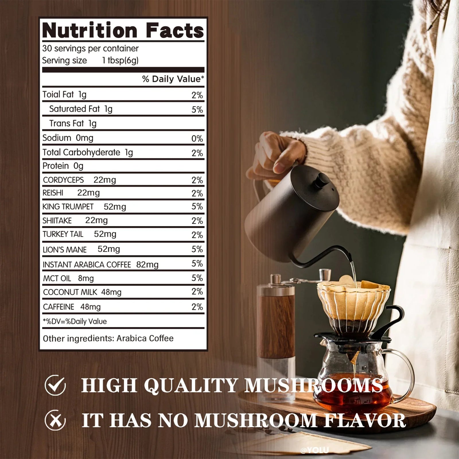Organic Mushroom Coffee - Shiitake, Cordyceps, Supports Immune, Focus, Concentration, Stress, Digestion & Energy - 1 Pack - Evallys.com