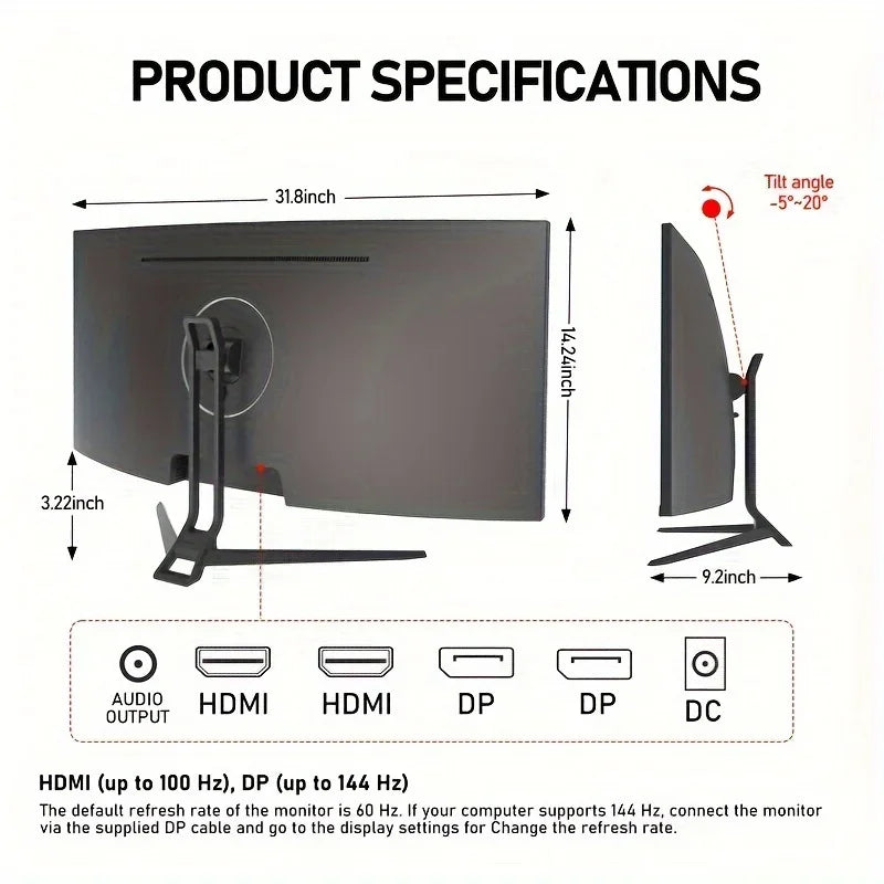 A 34-inch ultra-large curved gaming monitor with 4K HD picture quality, a 165Hz high refresh rate, and a 1500R curvature. - Evallys.com