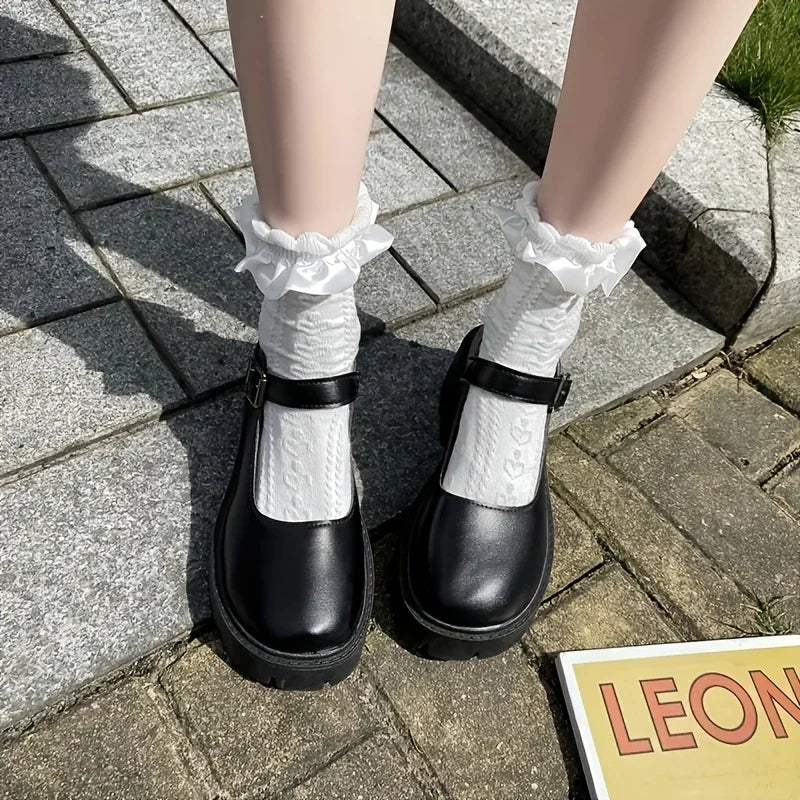 Lolita Shoes Women Japanese Mary Jane Shoes Women Vintage Girls Students JK Uniform High Heel Platform Shoes Cosplay Plus Size - Evallys.com