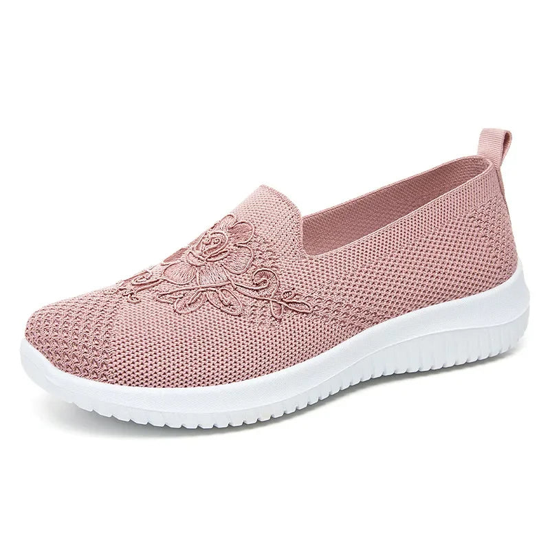 Women’s Breathable Hollow Flats – Slip-On Mesh Loafers with Floral Design - Evallys.com