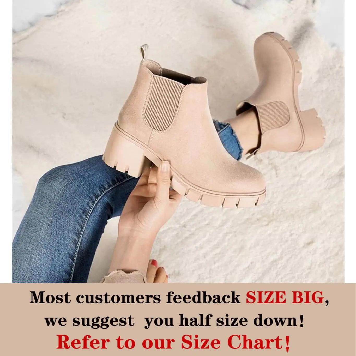 Women Chelsea Boots Comfortable Lug Sole Slip On Ankle Booties 7.5 Nude - Evallys.com # #