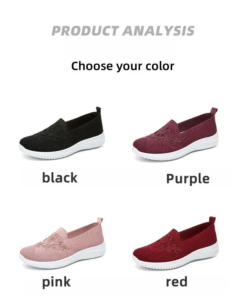 Women’s Breathable Hollow Flats – Slip-On Mesh Loafers with Floral Design - Evallys.com