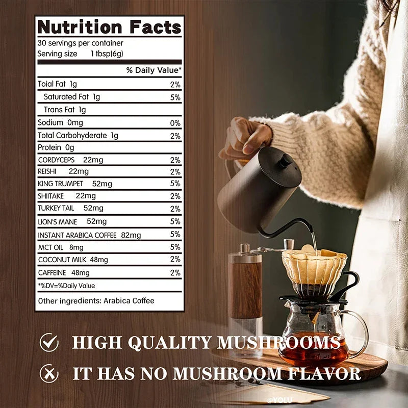 Organic Mushroom Coffee - Shiitake, Cordyceps, Supports Immune, Focus, Concentration, Stress, Digestion & Energy - 1 Pack - Evallys.com
