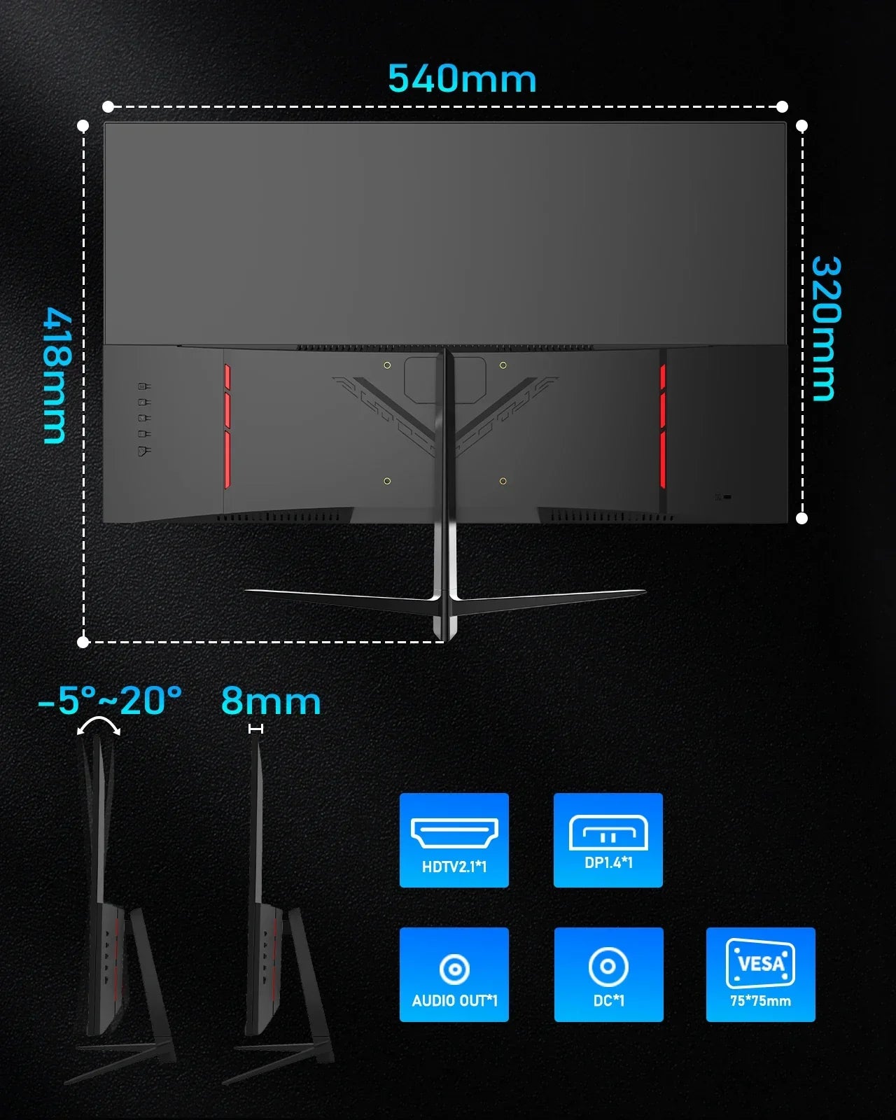 FYHXele 24Inch 180Hz Gaming Monitor 1K FHD Computer Display 1ms Response Time Eye Care Screen LCD Support HDR G-Sync VESA - Evallys.com