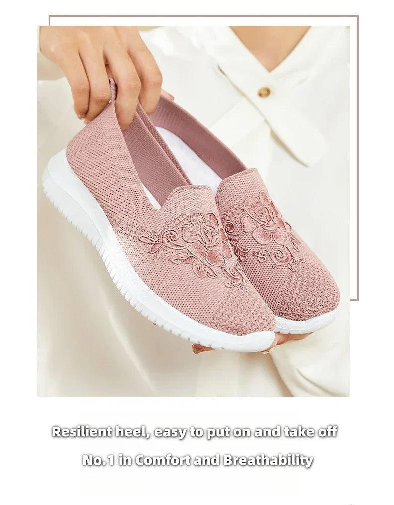 Women’s Breathable Hollow Flats – Slip-On Mesh Loafers with Floral Design - Evallys.com