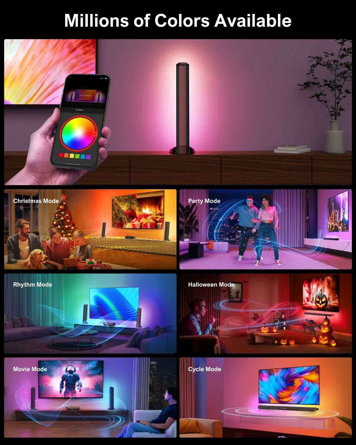 ULTIMEA 180W 5.0 Sound Bar for tv, PC SoundBar with RGB for Home Theater, Detachable Soundbar with App Control, HDMI-ARC/Opt/AUX - Evallys.com