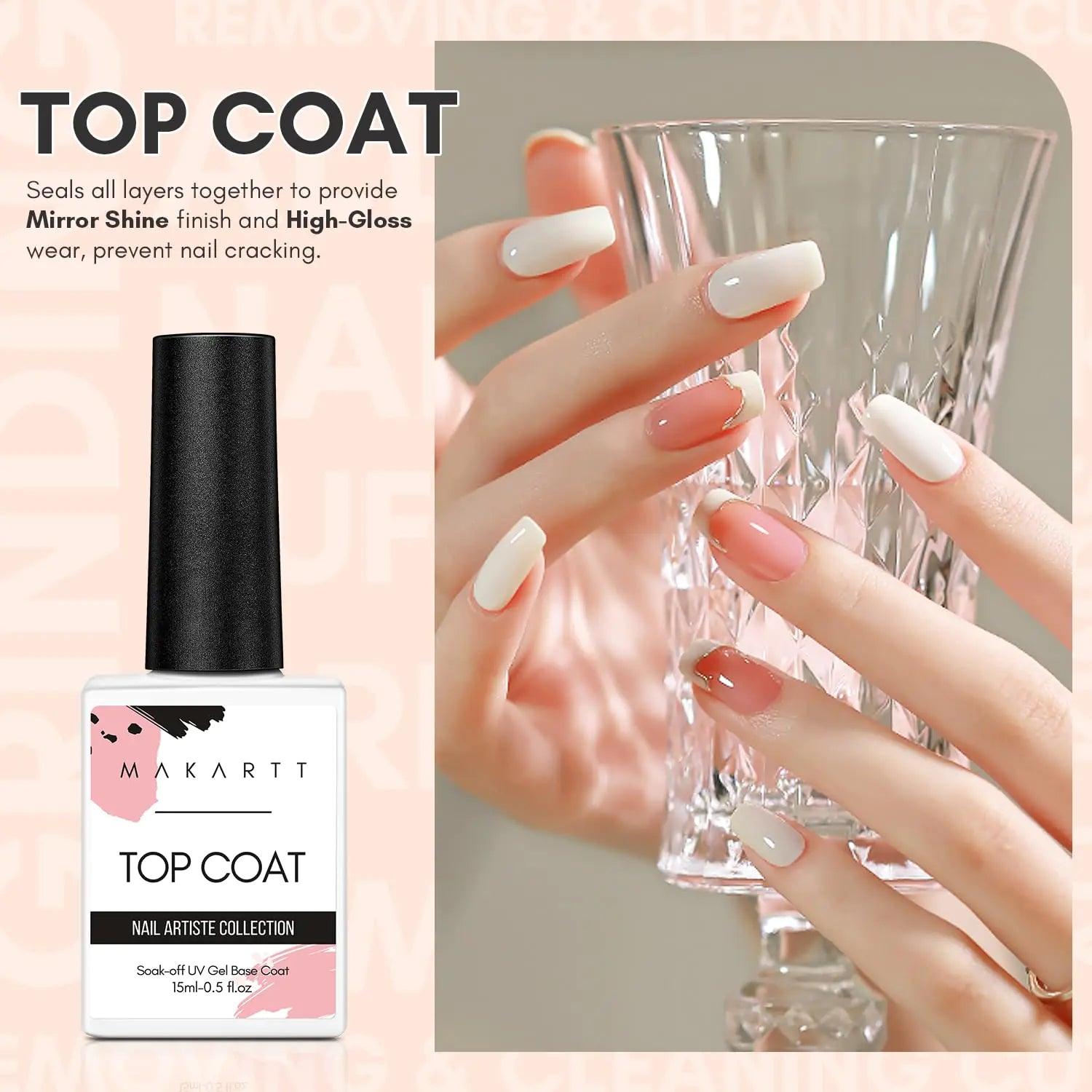 Makartt Gel Top Coat No Wipe Clear Gloss Shine Finish Soak Off Gel Top Coat Long Lasting LED Nail Lamp Gel for Gel Nail Polish Acrylic Nails Dip Powder Salon Quality Nail Art Manicure Gift 15ml Top Coat 15ML - Evallys.com # #