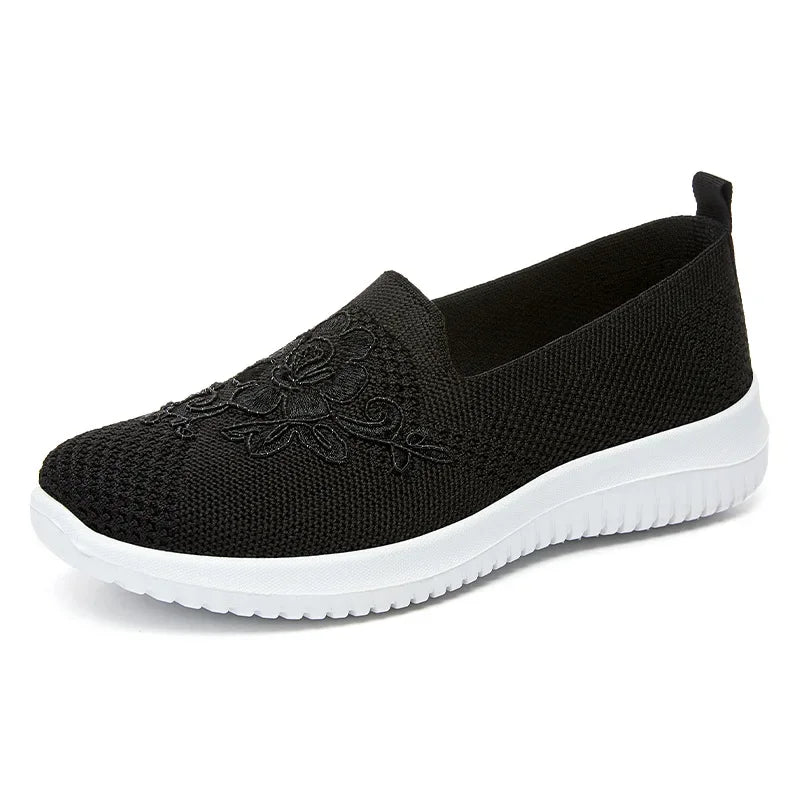 Women’s Breathable Hollow Flats – Slip-On Mesh Loafers with Floral Design - Evallys.com