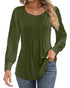 Ficerd Women's Puff Long Sleeve Tunic Tops Pleated Crew Neck Blouses Dressy Casual Loose Fit Fall and Winter Shirts Pink Floral Large - Evallys.com