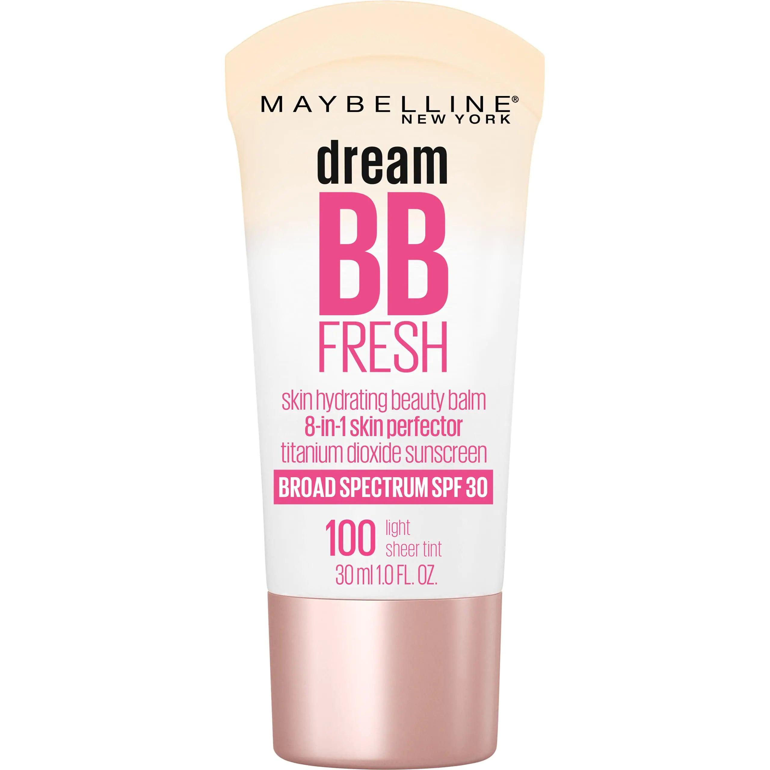 Maybelline Dream Fresh Skin Hydrating BB cream, 8-in-1 Skin Perfecting Beauty Balm with Broad Spectrum SPF 30, Sheer Tint Coverage, Oil-Free, Light, 1 Fl Oz 1 Fl Oz (Pack of 1) 100 LIGHT - Evallys.com # #