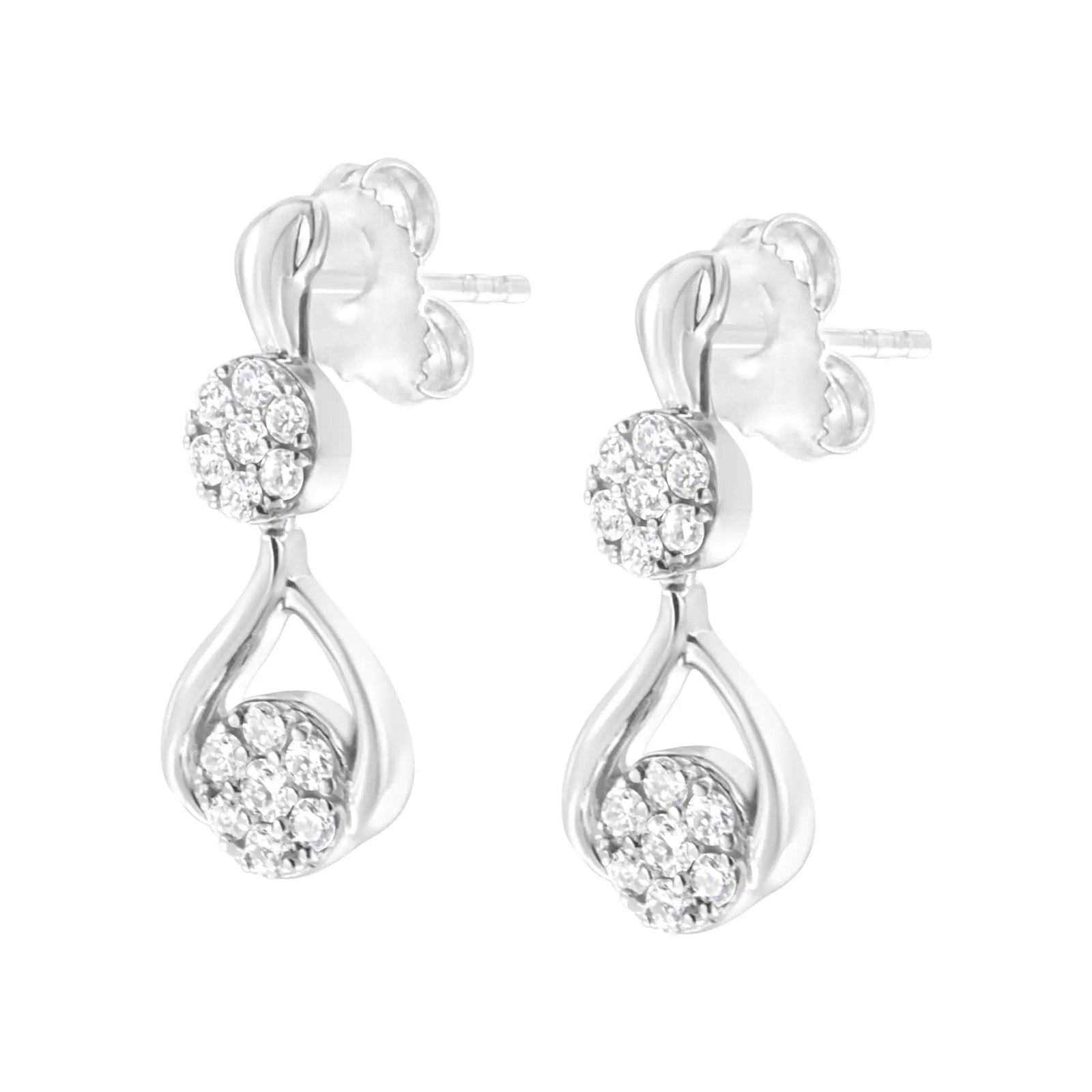 10K White Gold Plated Sterling Silver 1/2 cttw Lab Grown Diamond Dangle Earring (F-G Color, VS2-SI1 Clarity) - Evallys.com # #