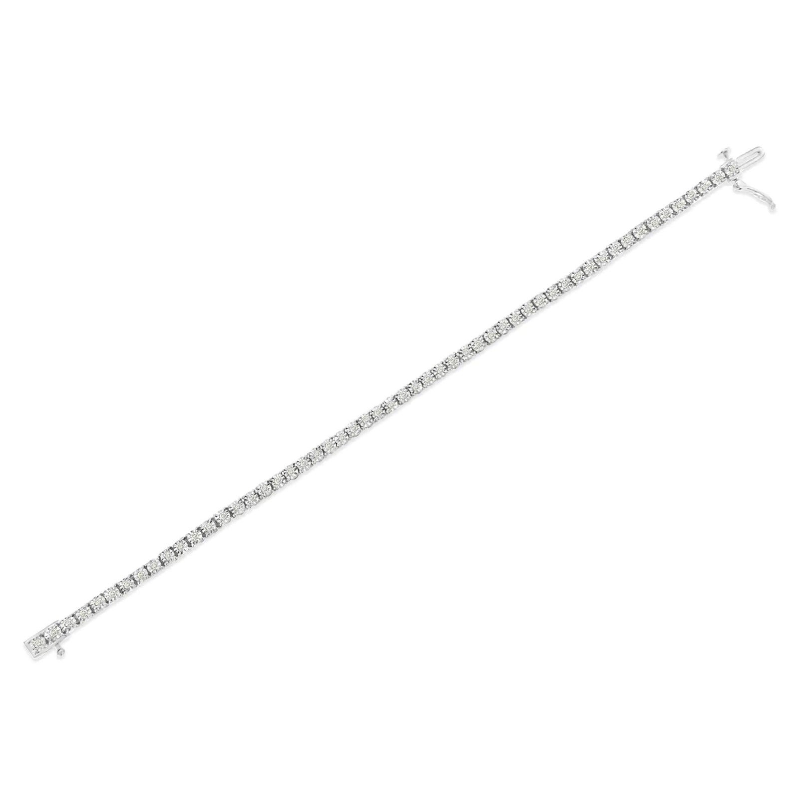 .925 Sterling Silver 1.0 Cttw Miracle-Set Diamond Round Faceted Bezel Tennis Bracelet (I-J Color, I3 Clarity) - Evallys.com