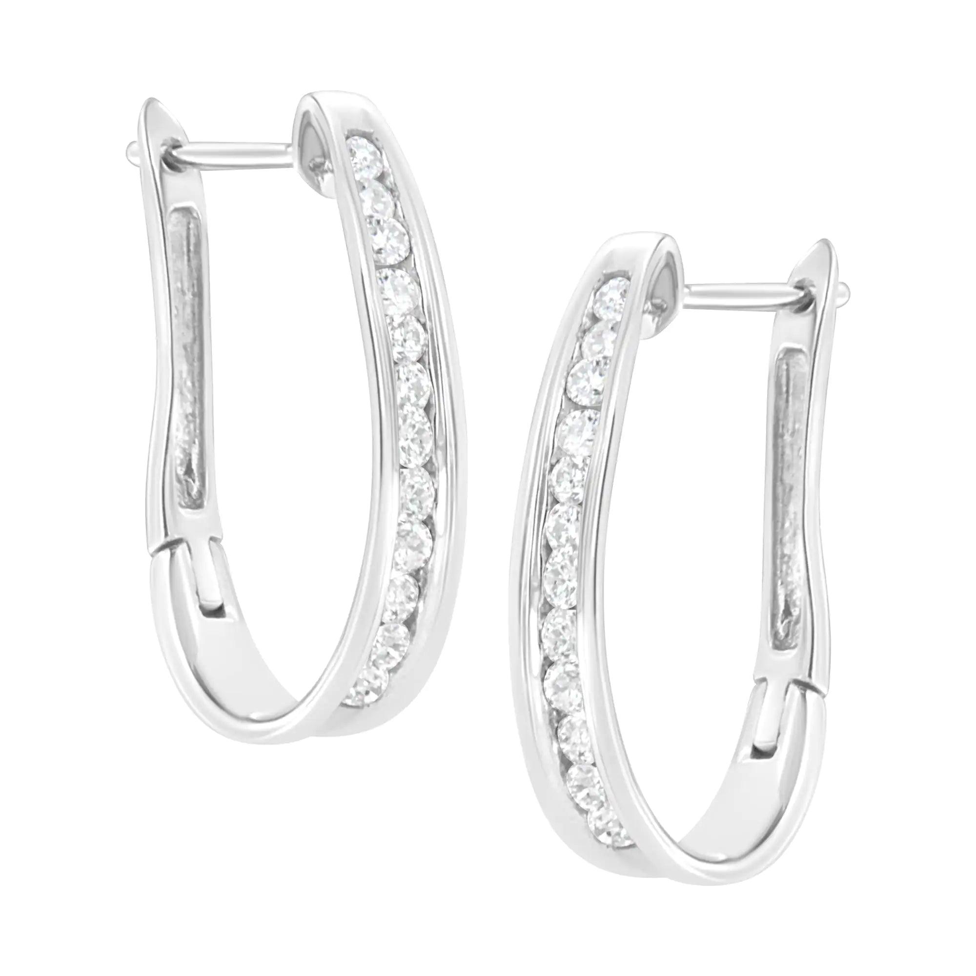 10k White Gold Plated Sterling Silver 1/2 cttw Lab Grown Diamond Hoop Earring (F-G Color, VS2-SI1 Clarity) - Evallys.com # #