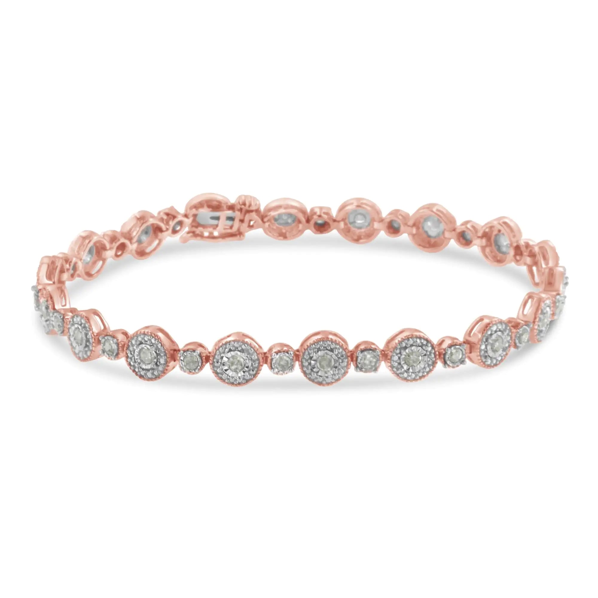 10k Rose Gold Plated .925 Sterling Silver 1 1/3 cttw Miracle Plate Set Diamond Alternating Link Bracelet (I-J Color, I3 Clarity) -7" - Evallys.com # #