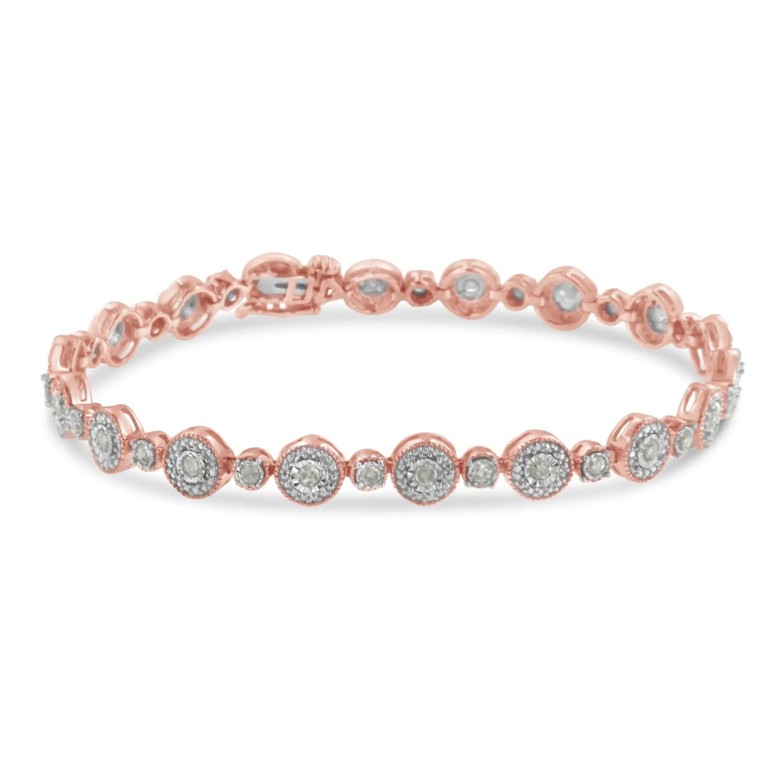 10k Rose Gold Plated .925 Sterling Silver 1 1/3 cttw Miracle Plate Set Diamond Alternating Link Bracelet (I-J Color, I3 Clarity) -7