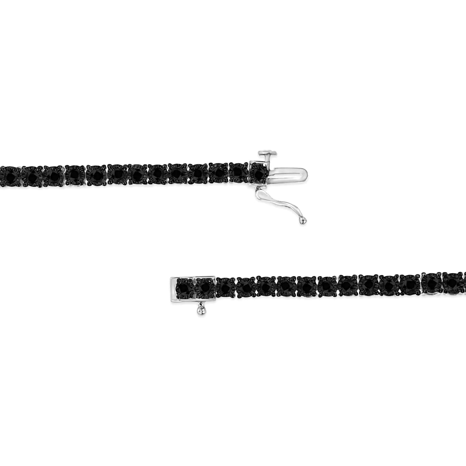 .925 Sterling Silver 3.0 Cttw Miracle-Set Treated Black Diamond Round Miracle Plate Tennis Bracelet (Black Color, I3 Clarity) - 7.25