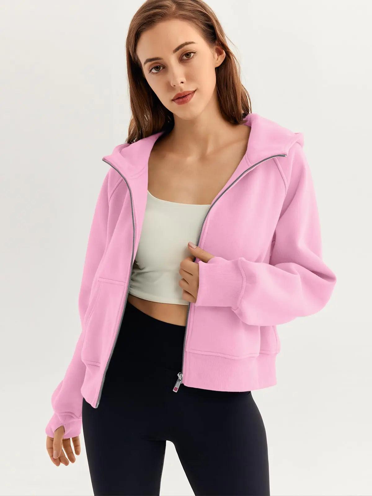 AUTOMET Womens Zip Up Hoodies Fleece Jackets Oversized Sweatshirts Fall Fashion Outfits 2024 Sweaters Winter Clothes Pink X-Small - Evallys.com # #