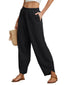 Womens Wide Leg Harem Pants Casual Loose Elastic Waist Solid Color Comfy Palazzo Lounge Baggy Sweatpants with Pockets Small Black - Evallys.com # #